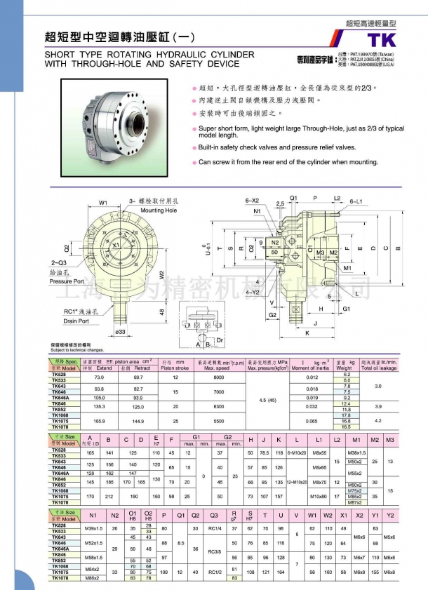 佳賀中空超短回轉(zhuǎn)油壓缸 TK